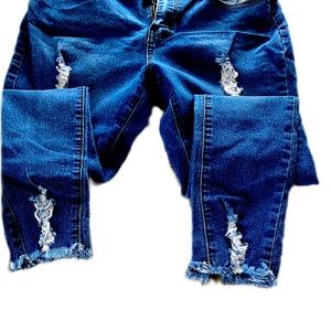 High Rise Distressed Jeans - Medium Blue Wash